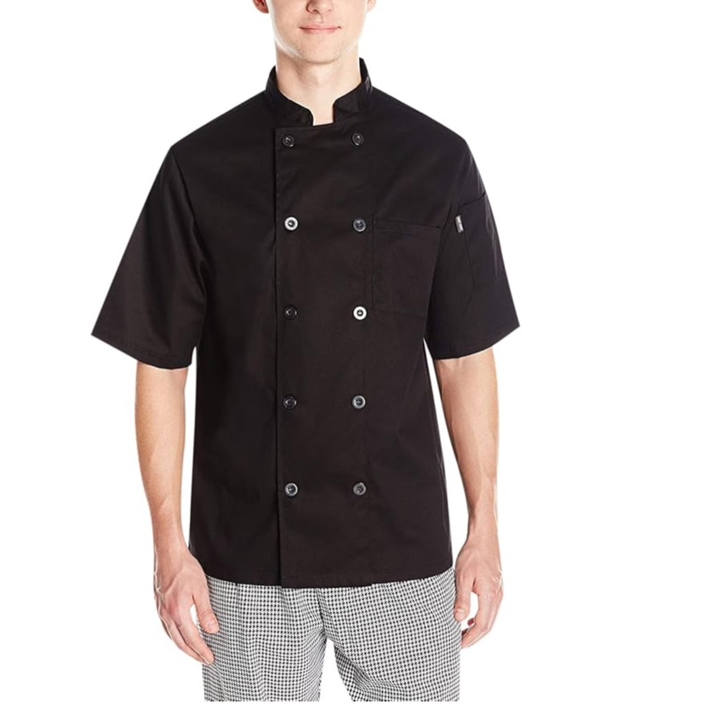 Chef Code Black Color Men's Short Sleeve Unisex Classic Chef Coat - Small